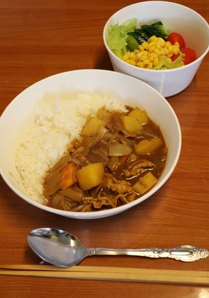 キャンプのごはん　カレー＆サラダ-レシピのメイン写真