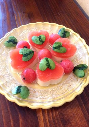 夏の美肌*甘酒みるくプリン&すいかゼリー-レシピのメイン写真