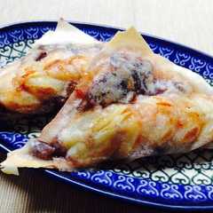 รูปของ バナナあんこもちのおやつ焼き春巻き