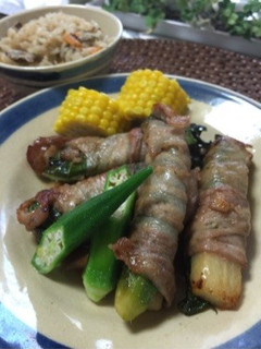 オクラと山芋とエゴマの葉の肉巻き-レシピのメイン写真