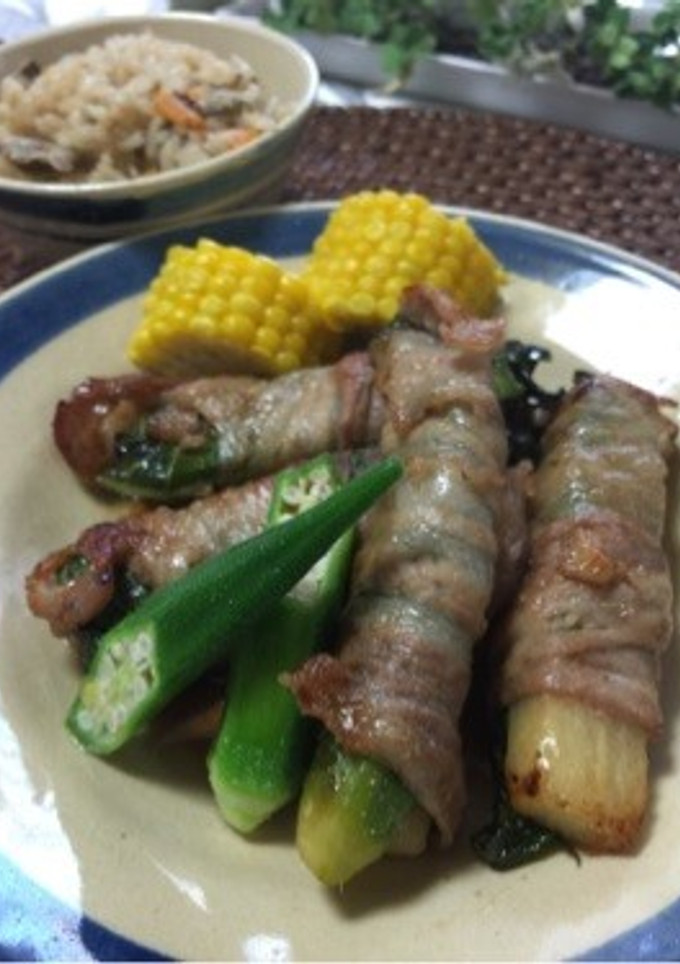 オクラと山芋とエゴマの葉の肉巻き-レシピのメイン写真