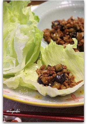 豚ひき肉となすの甘みそ炒め　レタス包み-レシピのメイン写真