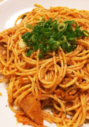 極ウマまろやか！豚キムチのクリームパスタ-レシピのメイン写真
