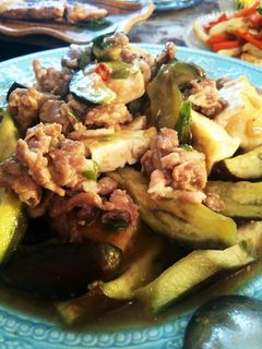 ナスと木綿豆腐のピリ辛豚コマ炒め煮-レシピのメイン写真