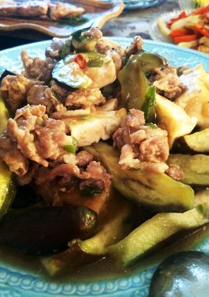 ナスと木綿豆腐のピリ辛豚コマ炒め煮-レシピのメイン写真