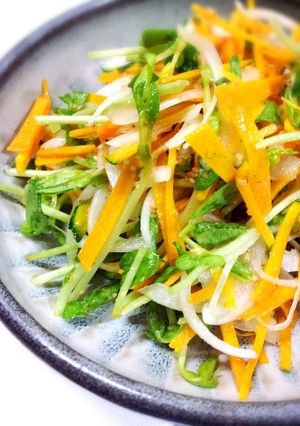 かぼちゃと玉ねぎ、豆苗のごま油サラダ-レシピのメイン写真