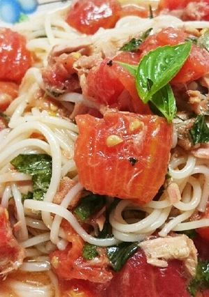 やみつきトマトで冷製パスタ-レシピのメイン写真