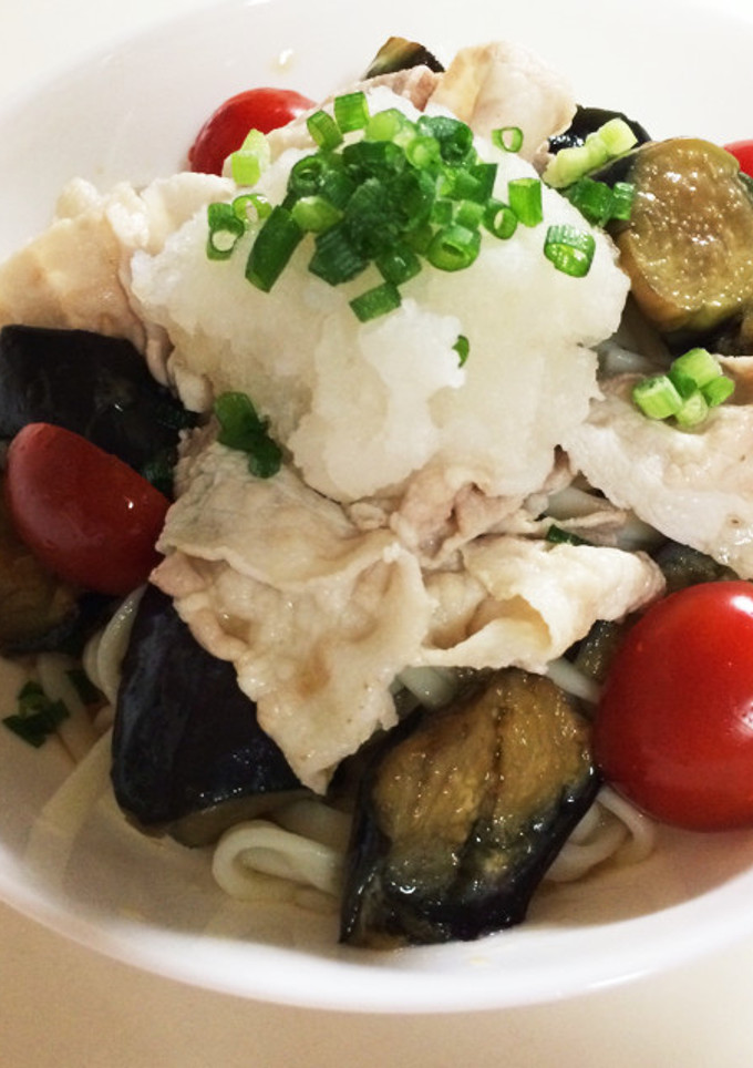 ナスの揚げ浸しon冷しゃぶおろしうどん-レシピのメイン写真