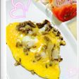 簡単 牛肉と玉ねぎのピザ風オムレツ