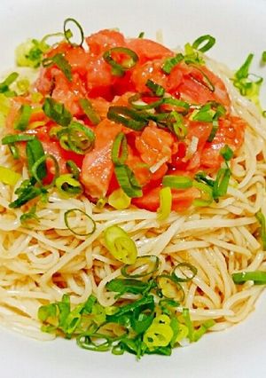 簡単！オカンの明太素麺サーモン乗せ！-レシピのメイン写真