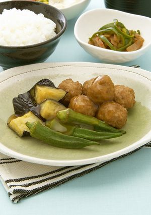 なすとオクラの夏野菜と肉だんごの甘酢あん-レシピのメイン写真