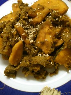 簡単! カボチャと 牛肉の ごま油炒め!-レシピのメイン写真
