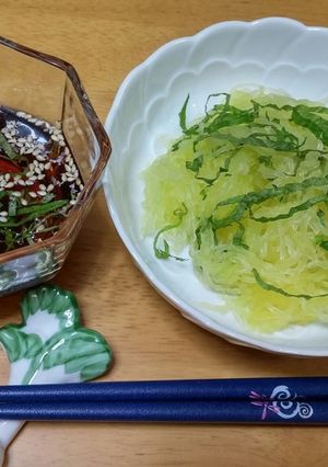 そうめん瓜大葉たっぷりシンプルに麺つゆで-レシピのメイン写真