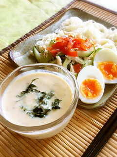 夏バテ防止に☆梅豆乳つけそうめん-レシピのメイン写真