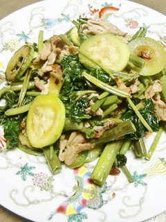 夏!韓国かぼちゃと空芯菜の白だし風味-レシピのメイン写真