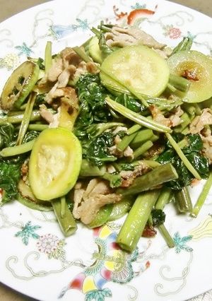 夏!韓国かぼちゃと空芯菜の白だし風味-レシピのメイン写真