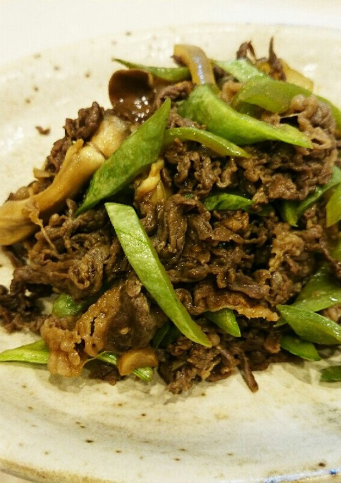 蛇豆(へびうり)としめじの牛肉炒め-レシピのメイン写真
