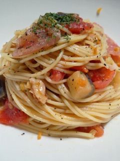 なすとトマトと生ハムの冷製パスタ-レシピのメイン写真
