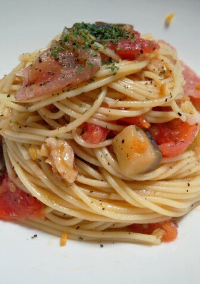 なすとトマトと生ハムの冷製パスタ-レシピのメイン写真