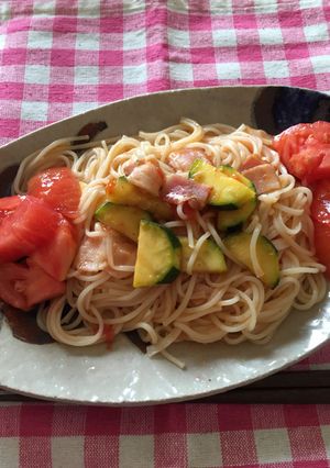 夏野菜でそうめんパスタ-レシピのメイン写真