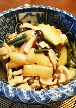 夕顔・十六ささげ・豚バラ肉の炒め煮♪-レシピのメイン写真