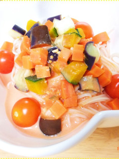 ランチ簡単★彩りミルク野菜タレ冷やし麺-レシピのメイン写真