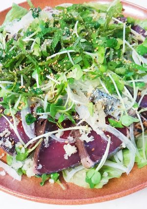 野菜も薬味もたっぷり！かつおのたたき☆-レシピのメイン写真