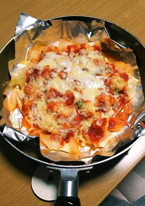 豆腐でヘルシーにフライパンピザ-レシピのメイン写真