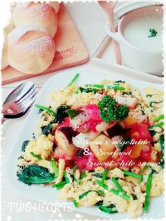 夏野菜とシーフードのチリソース炒め-レシピのメイン写真