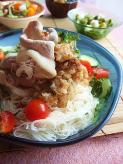 夏バテ知らずのガリ梅ポン☆冷しゃぶ素麺!-レシピのメイン写真
