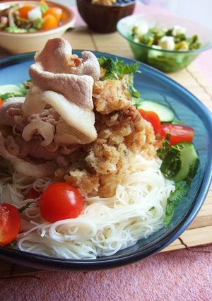 夏バテ知らずのガリ梅ポン☆冷しゃぶ素麺!-レシピのメイン写真