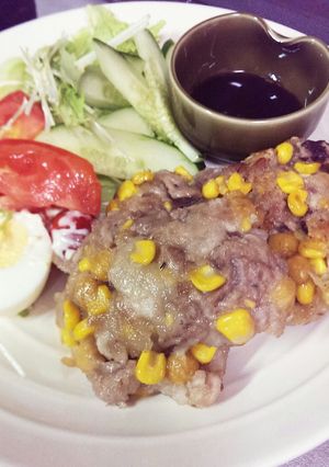 包丁不要♪簡単！豆とコーンと豚こまバーグ-レシピのメイン写真