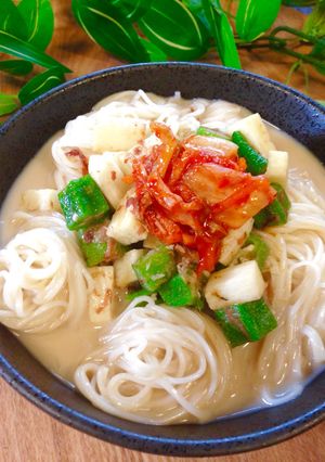 オクラと山芋のスタミナ豆乳そうめん♡-レシピのメイン写真
