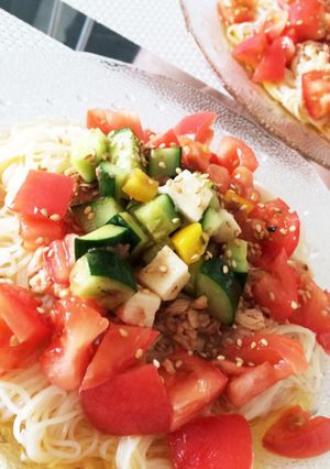 さっぱりトマトと夏野菜のそうめん♪-レシピのメイン写真