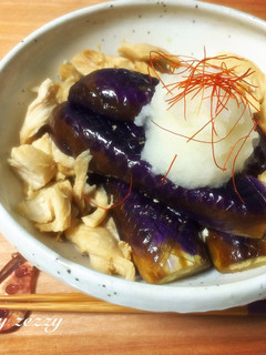 簡単!15分。焼き茄子と鶏ささみの煮浸し-レシピのメイン写真
