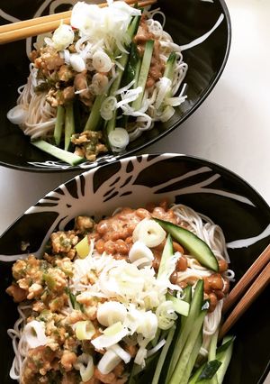 夏休みの素麺ランチ(味噌そぼろ納豆味)-レシピのメイン写真