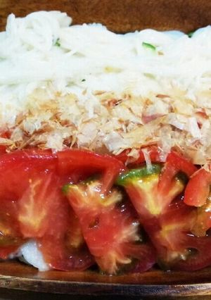夏野菜で、梅昆布茶ソーメン(*^^)-レシピのメイン写真