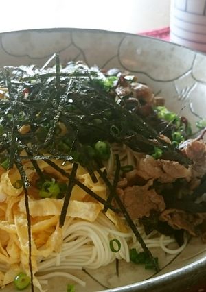 夏のスタミナ！！牛肉ぶっかけそうめん-レシピのメイン写真