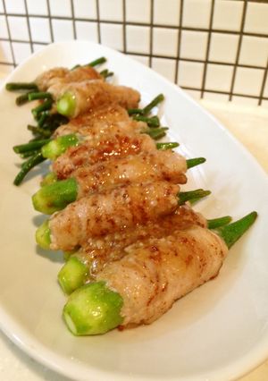 オクラいんげん豚肉巻きのマスタードソース-レシピのメイン写真