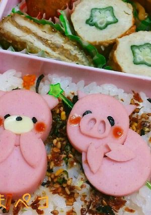魚肉ソーセージでくま・ぶたキャラ弁-レシピのメイン写真