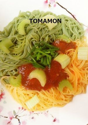 とまモンバジルソース✿お野菜のカラー素麺-レシピのメイン写真