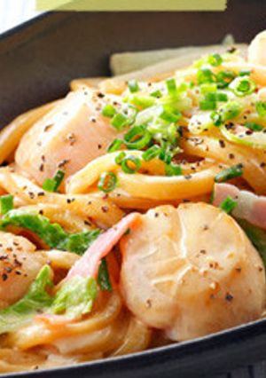 ホタテの焦がし醤油クリームうどん-レシピのメイン写真
