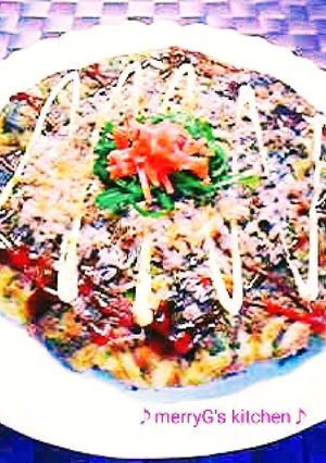 ♡ふわとろ♡フライパンお好み焼き♪粉無し-レシピのメイン写真