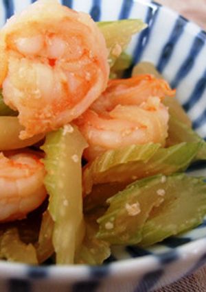 【まぐろ魚醤レシピ】えびセロリ魚醤麹炒め-レシピのメイン写真