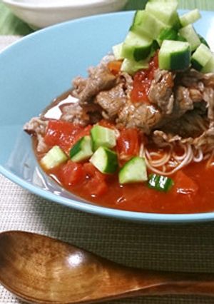 冷しゃぶ乗っけの超簡単トマトそうめん-レシピのメイン写真