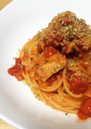 ボリュームでシンプル！豚肉トマトパスタ-レシピのメイン写真