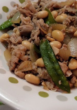 絹さやと大豆の♪豚肉さっぱり炒め-レシピのメイン写真