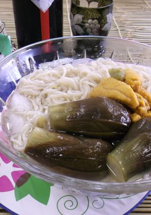 郷土料理「茄子素麺」をヘタ紫ナスで-レシピのメイン写真