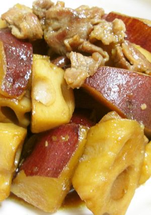 さつま芋・れんこん・豚肉の甘辛炒め煮-レシピのメイン写真
