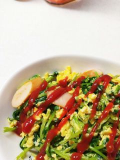 ケチャップかけるだけ!豆苗の卵とじ。-レシピのメイン写真